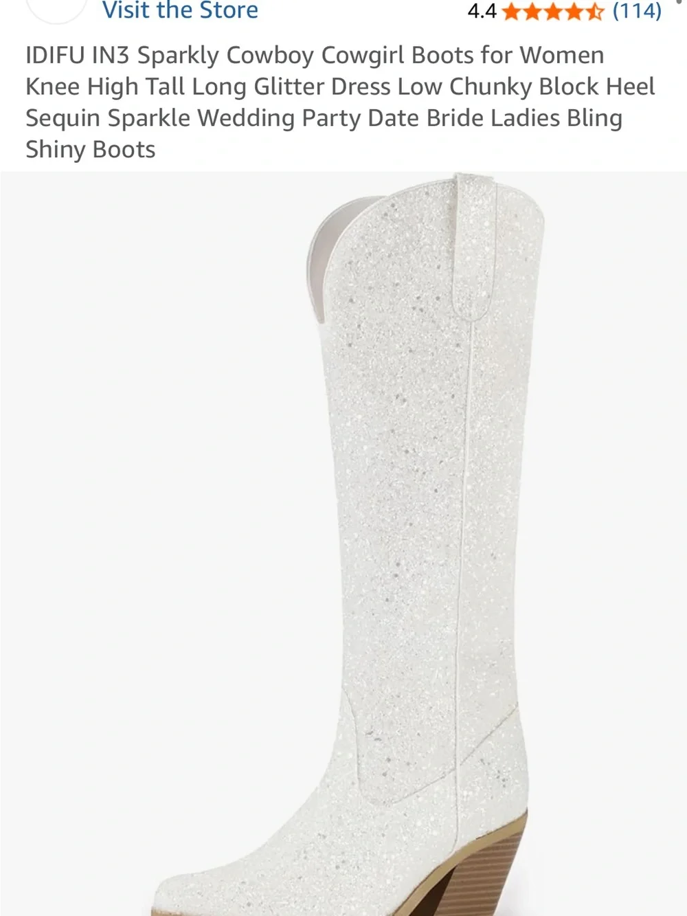White Sparkle Knee-High Cowboy Boots